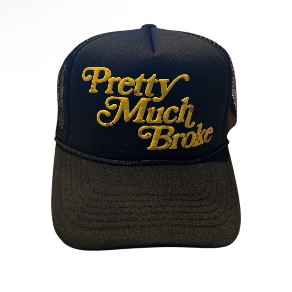 APTHCRY Black Trucker Hat with "Pretty Much Broke"